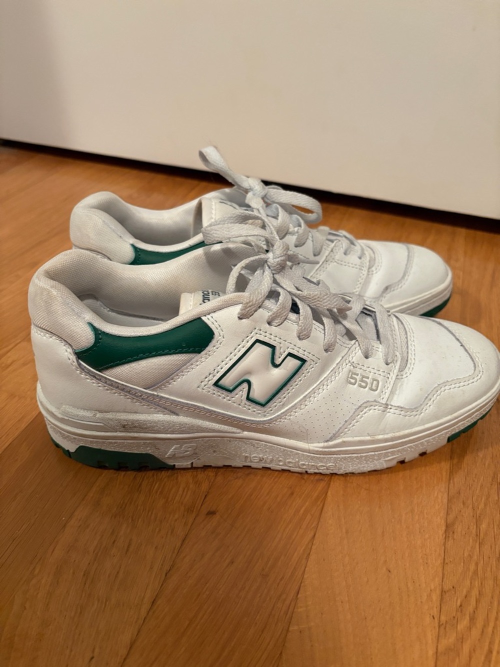 Men’s New Balance 550 White with Green Accents Sneakers
